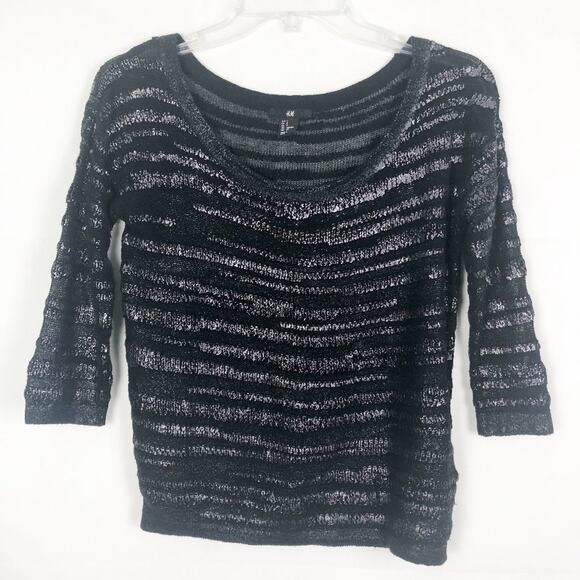 H&M Sweaters - H&M 3/4 Sleeve Womens Metallic Black Sweater Size Small